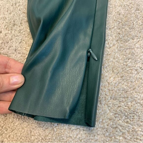ZARA green faux leather hi-rise zipper hem leggings Sz XS NWT - Picture 8 of 15